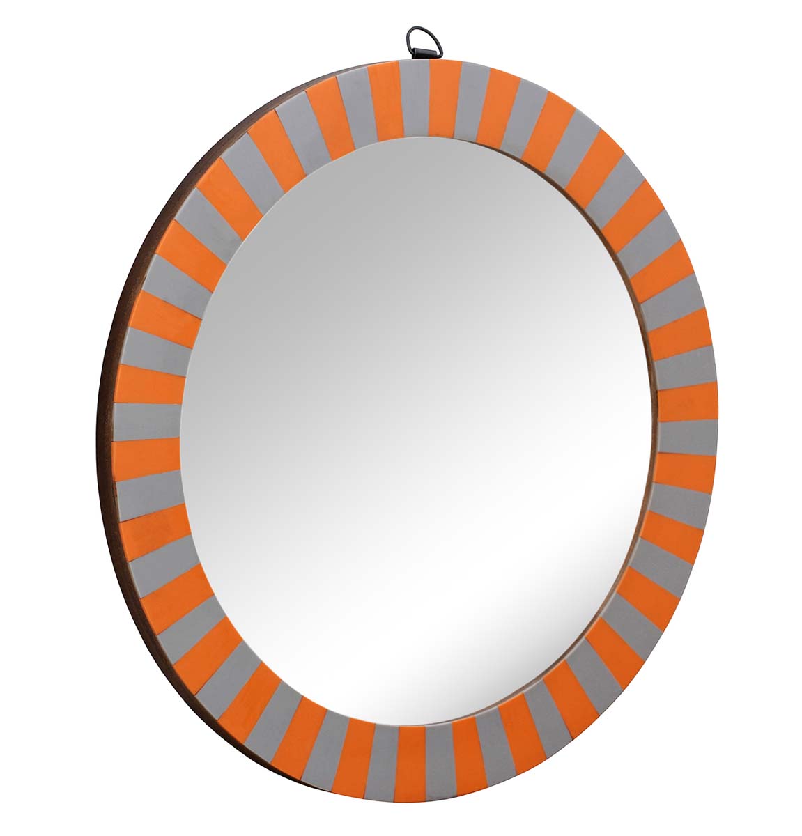 Wholesale 14.4” Round Wall Mounted Mirror in Bulk - Handmade Orange and Grey Striped Pattern - Resin /Acrylic & MDF Wall Mirror - Gallery Solutions & Home Decor Accessories