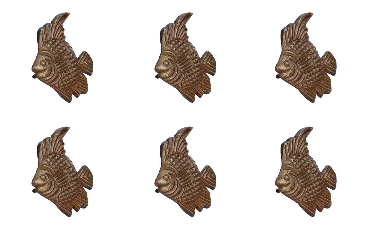 Magnificent Fish - Set of 6 Handmade Metal Drawer Knobs - Rustic-Look In Fish Design - Cabinets & Cupboard Hardware/Dresser Accessories - Buy in Bulk Wholesale