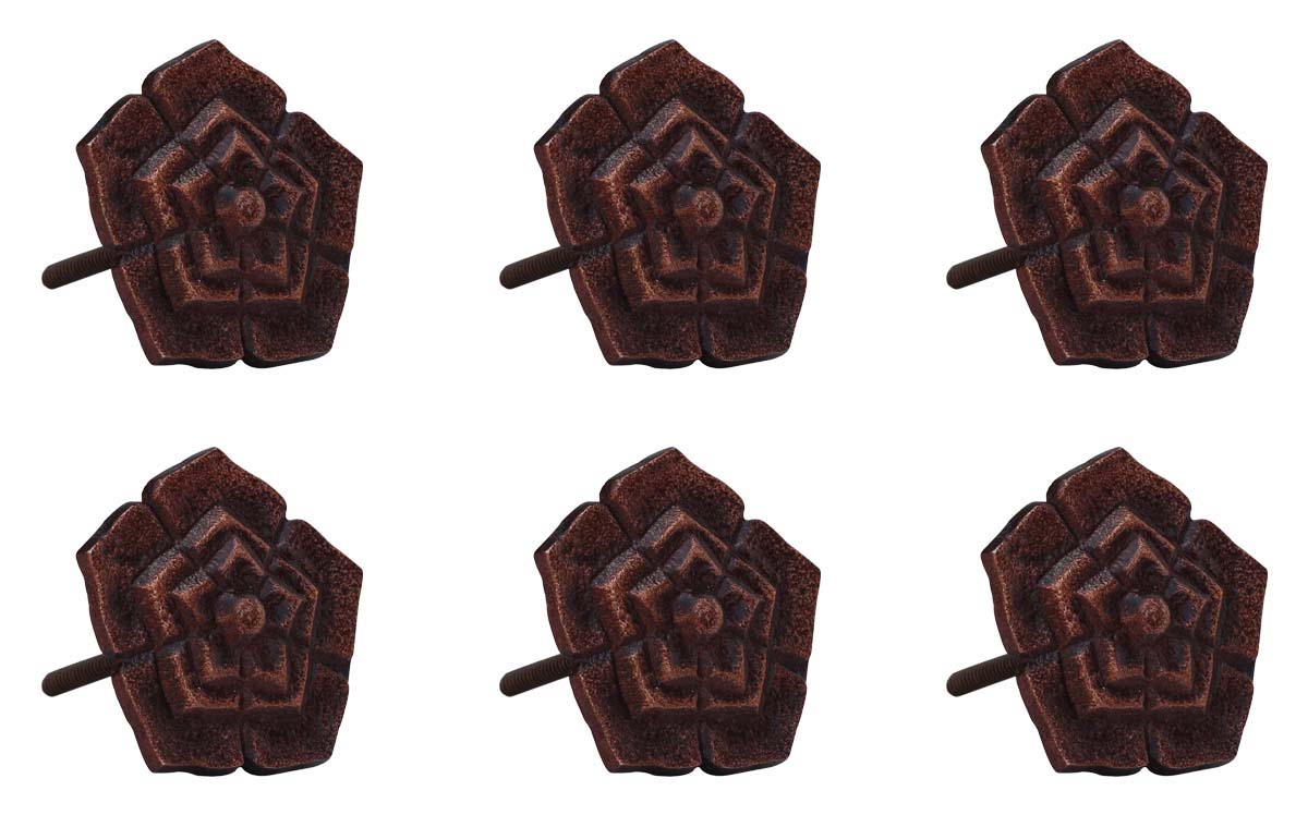 Buy in Bulk Wholesale – Set of 6 Metal Drawer Knobs / Cabinet Pulls / Handles in Rose Design Handmade 2.1” – Rustic-Look Accessories