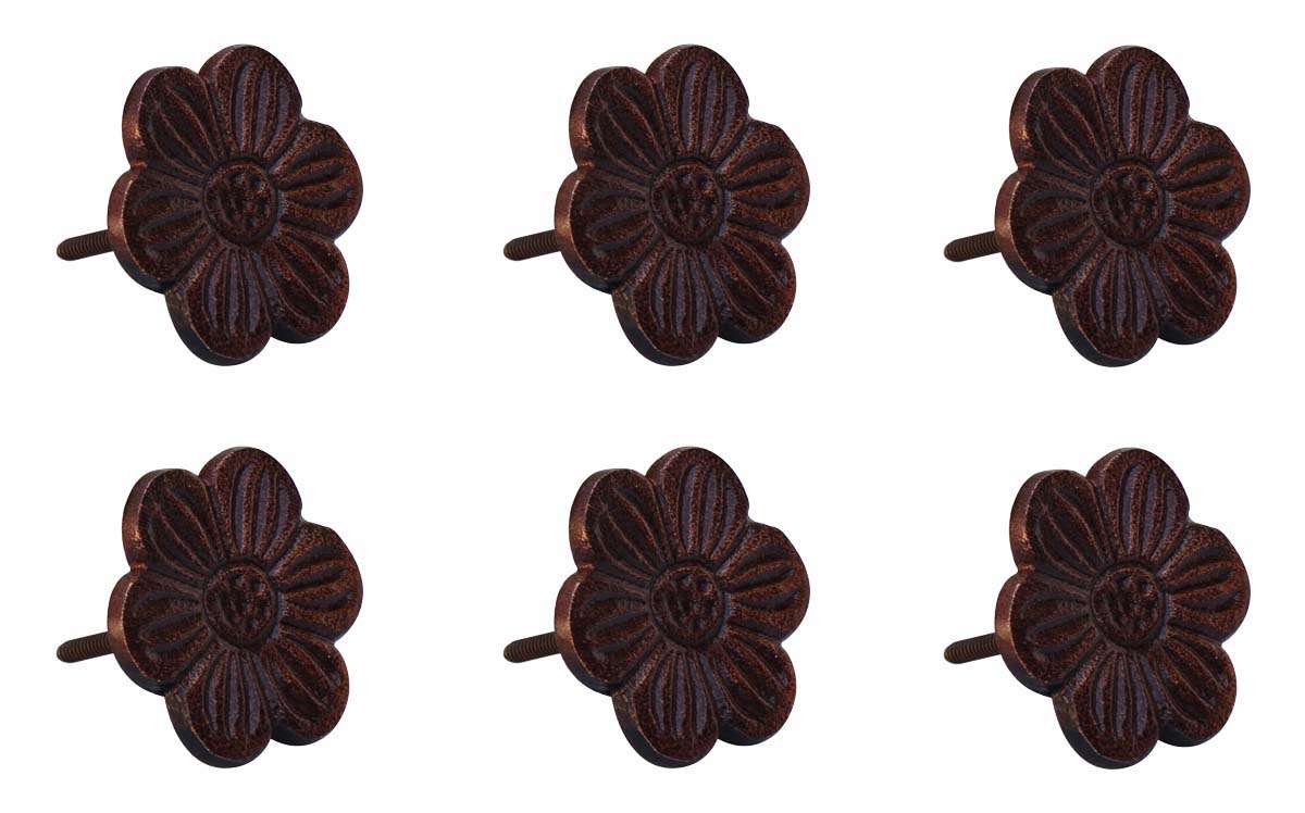 Buy in Bulk Set of 6 Wholesale Metal Drawer Knobs / Cabinet Pulls / Handles in Flower Design Handmade Rustic-Look Accessories