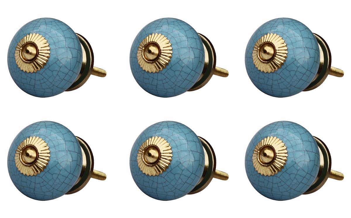 Buy in Bulk Wholesale Ceramic Knobs / Pulls  Handmade in Turquoise Blue with Crackled Effect – Decorative Handles for Cabinets / Drawers / Doors / Dressers