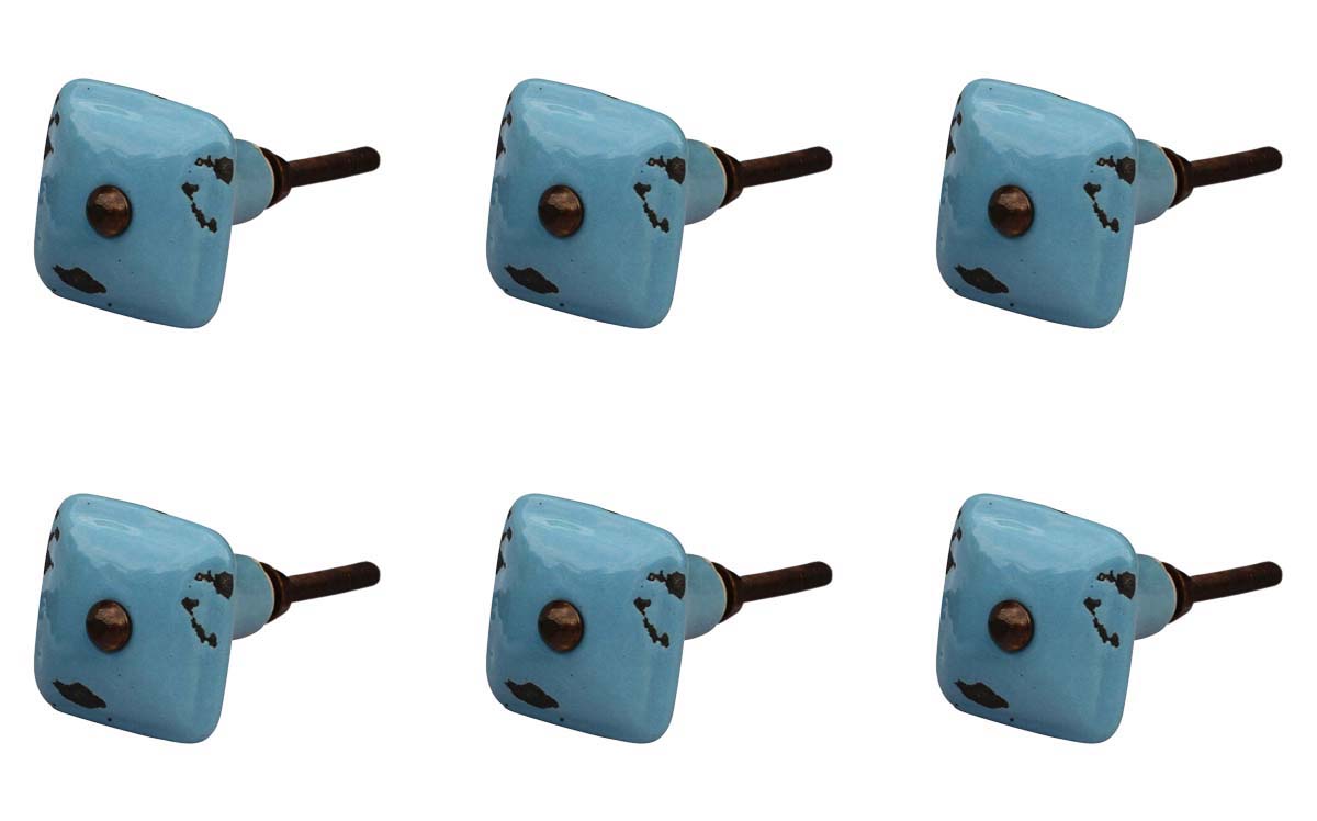 Aqua Textures – Handmade Set of 6 Ceramic Knobs / Pulls in Pastel Blue with Chipped Texture – Decorative Handles for Cabinets / Drawers / Doors / Dressers - Buy Wholesale