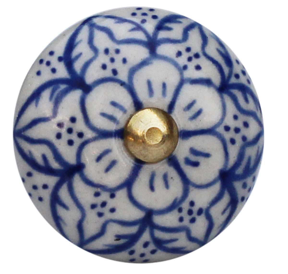 Blue Blossoms Set of 6 – Handmade Ceramic Knobs / Pulls  with Blue Floral Pattern on White – Decorative Handles for Cabinets / Drawers / Doors / Dressers  - Buy in Bulk Wholesale