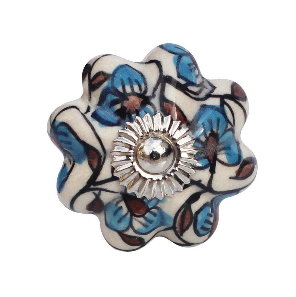 Colorful Elegance Set of 6 – Handmade Ceramic Knobs / Pulls  with Colorful Floral Design on White – Decorative Handles for Cabinets / Drawers / Doors / Dressers  - Buy in Bulk Wholesale
