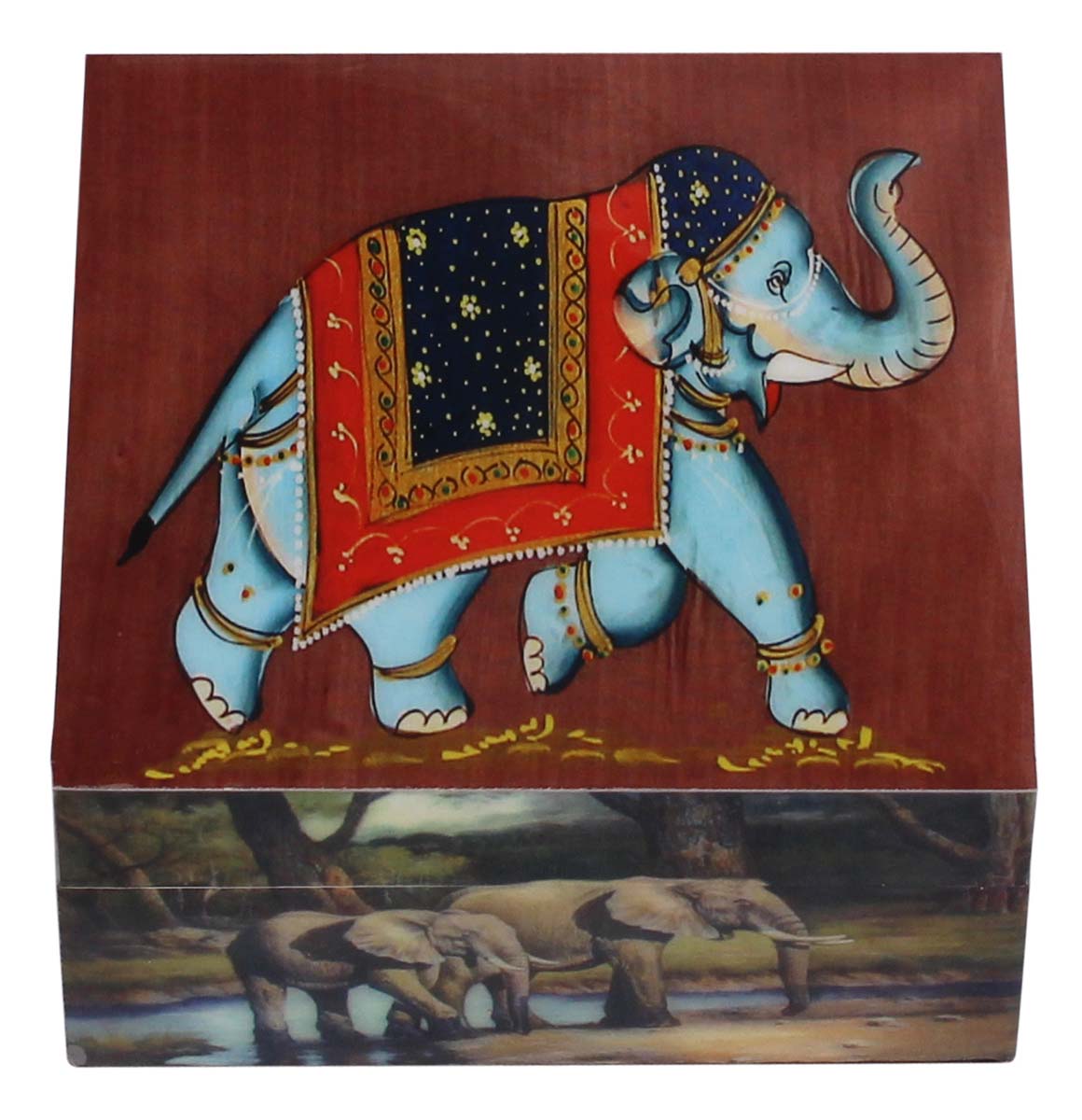 Bulk Buy Square 5x5” MDF Jewelry Box - Wholesale Multi-Colored Elephant Greeting Jewelry Box/Trinket Box in Resin & MDF from India
