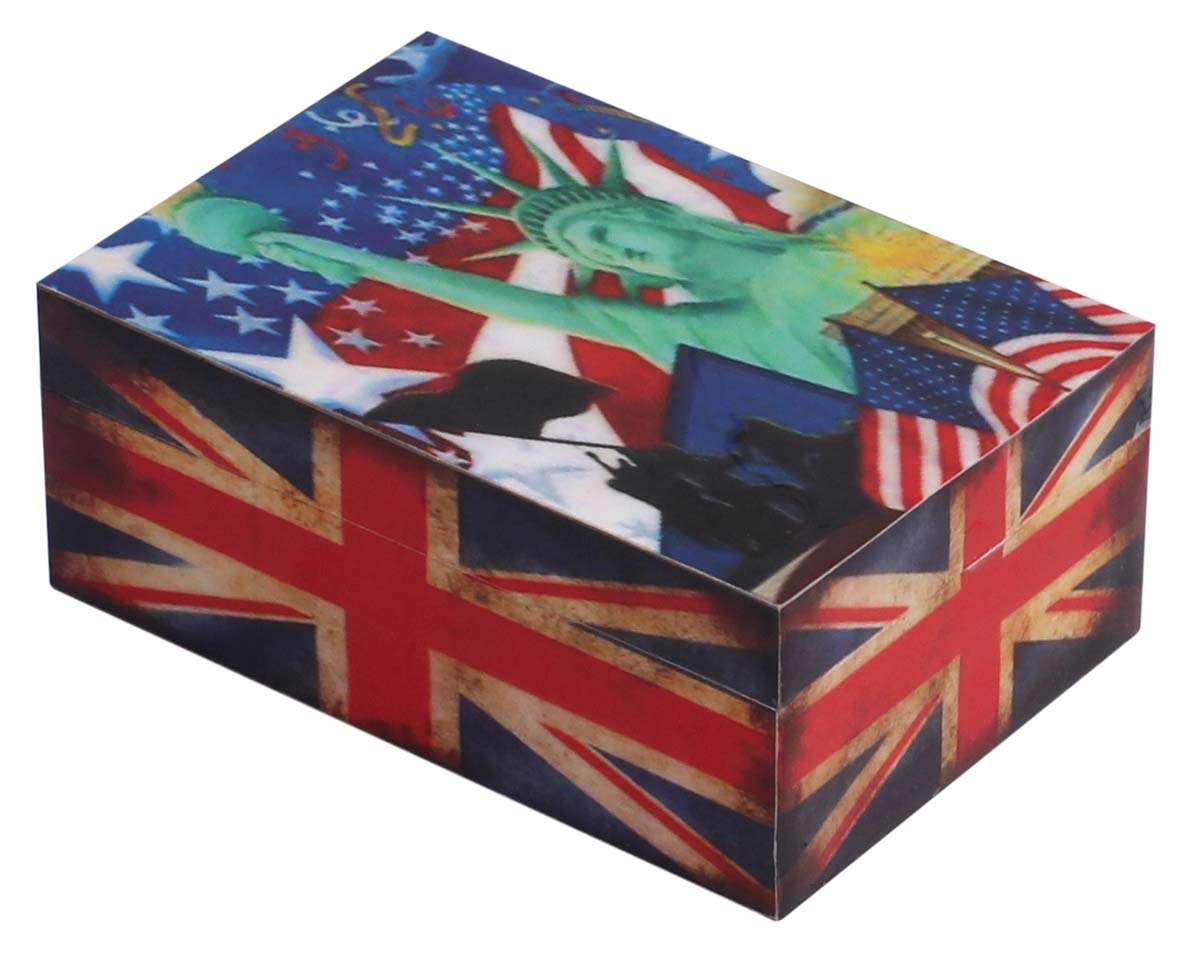 Jewelry Box Statue Of Liberty with Great Britain Flag Keepsake Box - Resin & MDF – Rectangular with Distressed Print – Patriotic Souvenirs & Corporate Gifts - Buy in Bulk Wholesale