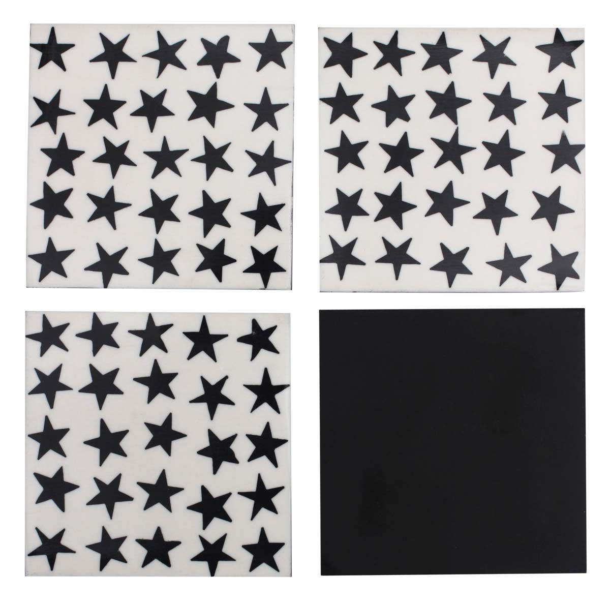Buy in Bulk Wholesale Beverage Coasters Set Of 4 - Square with Star Pattern - Resin & MDF - Black & White - Bar/Dining Accessories