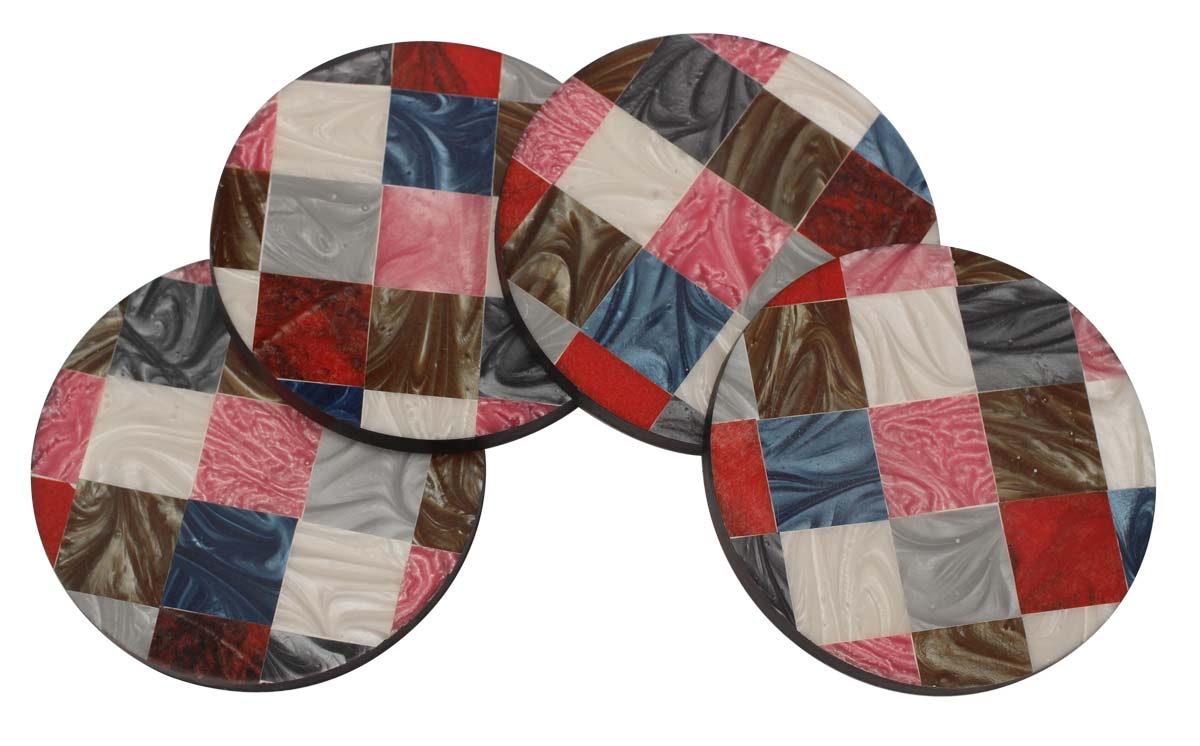 Buy in Bulk Wholesale Beverage Coasters Set of 4 Round Drink Coasters - Resin & MDF - Multi-Colored - Bar/Dining Accessories