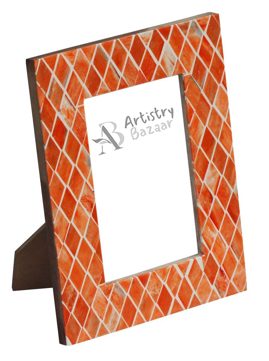 Bulk Buy Orange 4x6” Picture Frame - Wholesale Handmade Photo Frame Decorated with Diamond Shaped Patterns - Home Decor Accessories from India