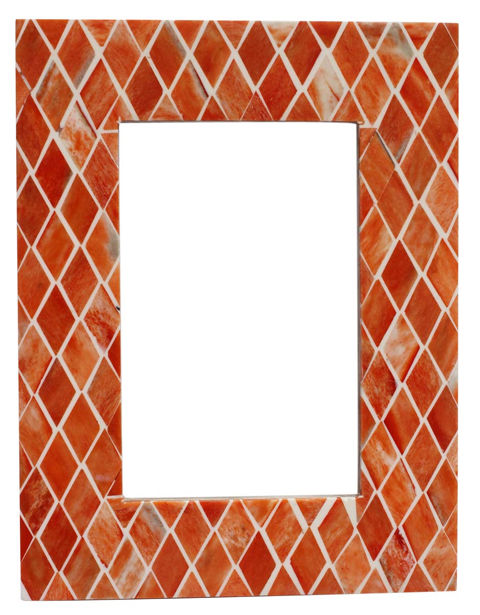 Bulk Buy Orange 4x6” Picture Frame - Wholesale Handmade Photo Frame Decorated with Diamond Shaped Patterns - Home Decor Accessories from India
