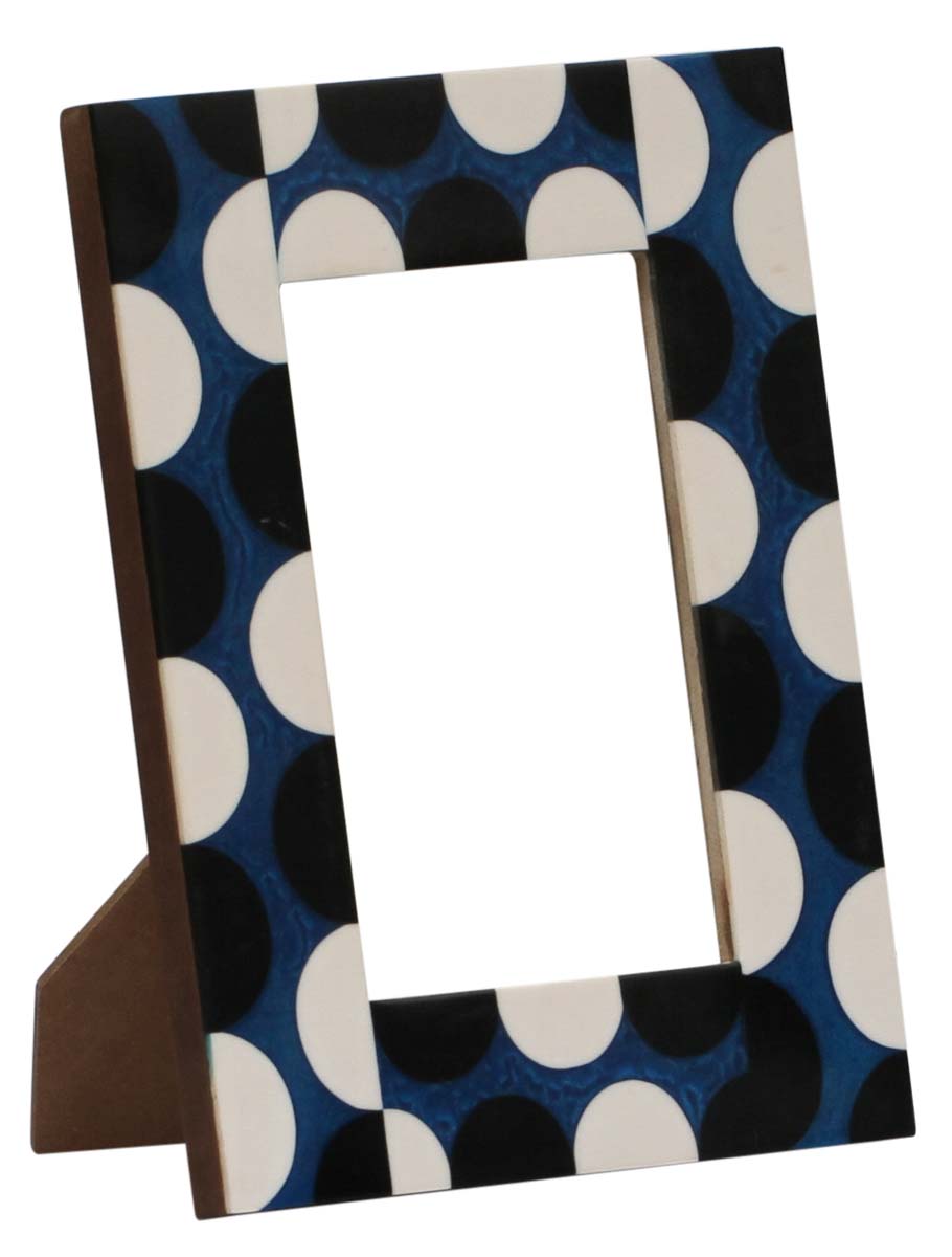 Black, White & Blue Picture Frame in Bulk - Wholesale Handmade Photo Frame with Semi-Circles in MDF & Resin - Home Decor Picture Frame Distributors