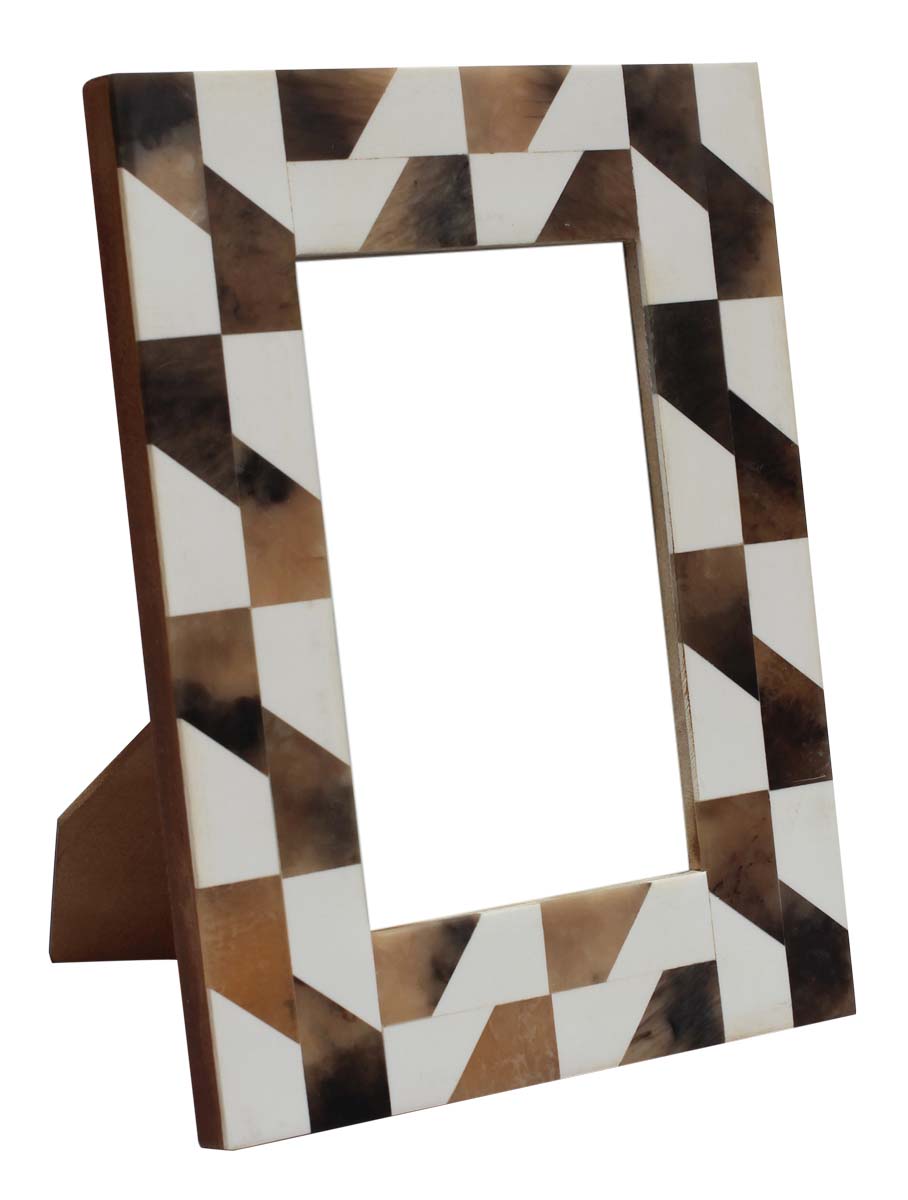 Wholesale Rectangular 4x6 White & Brown Photo/Picture Frame with Staircase Pattern in MDF & Resin - Bulk Buy Handmade Photo Frame - Home Decor Picture Frame from India
