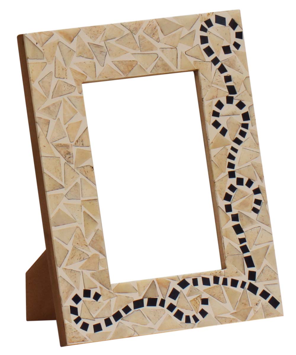 Bulk Buy Cream Color 4x6 Picture Frame - Wholesale Handmade Bone & MDF Photo Frame with Question Mark Motifs in Black - Home Decor Accessories from India