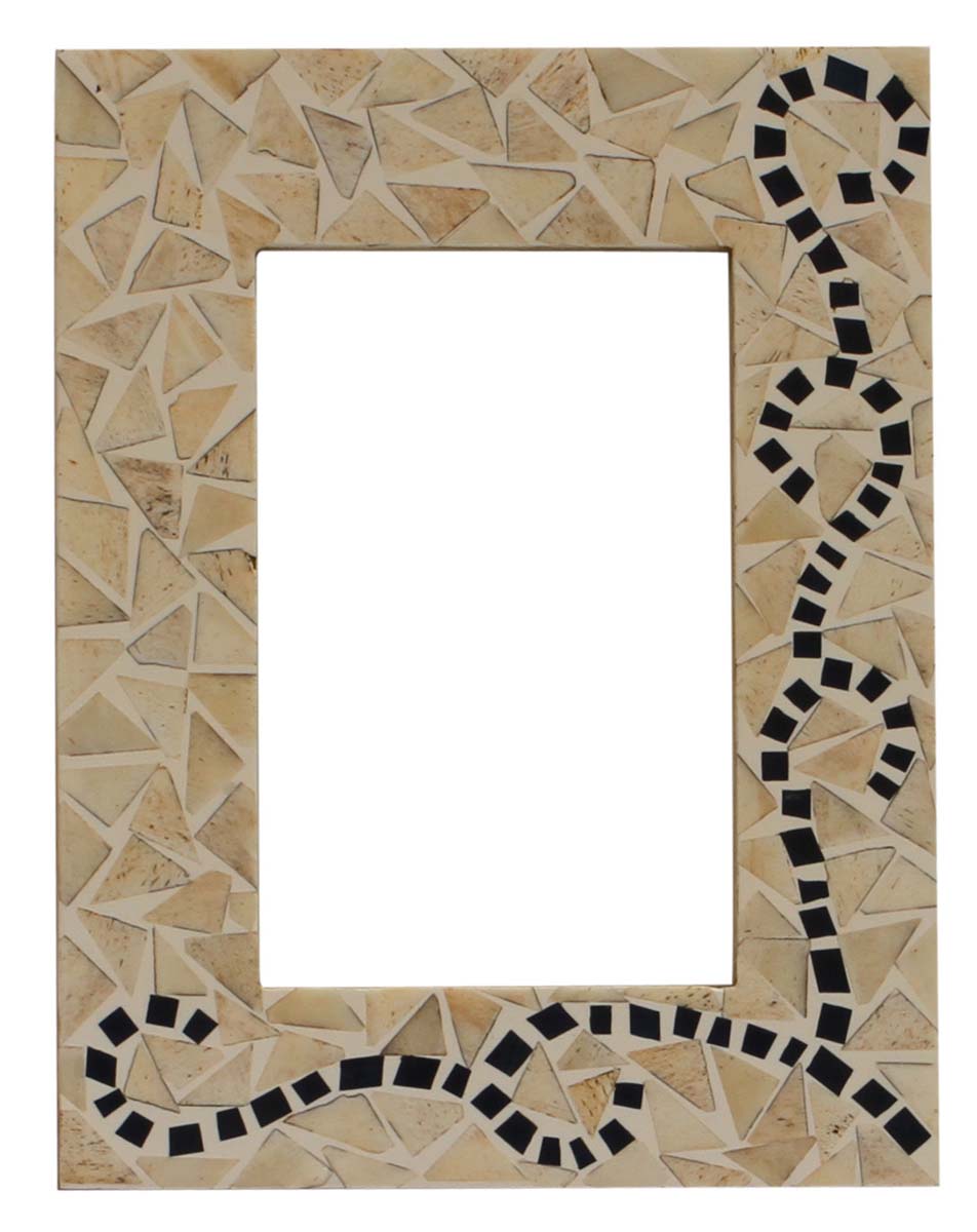 Bulk Buy Cream Color 4x6 Picture Frame - Wholesale Handmade Bone & MDF Photo Frame with Question Mark Motifs in Black - Home Decor Accessories from India