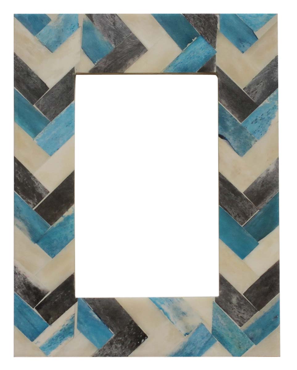 Buy 4x6 Inches Picture Frame in Bulk - Wholesale Handmade Black, White & Blue Chevron Pattern Photo Frame in MDF & Bone - Home & Office Decor Picture Frames from India