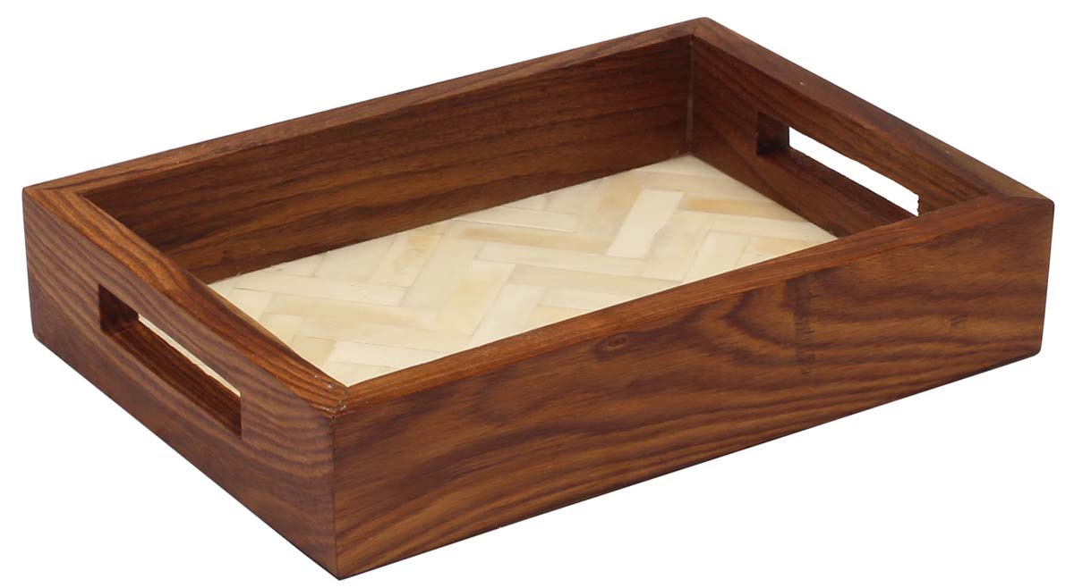 Buy in Bulk Wholesale Catchall Tray in Cream and Brown - Handmade in Wood and Bone - Decorative Home Kitchen Accessories