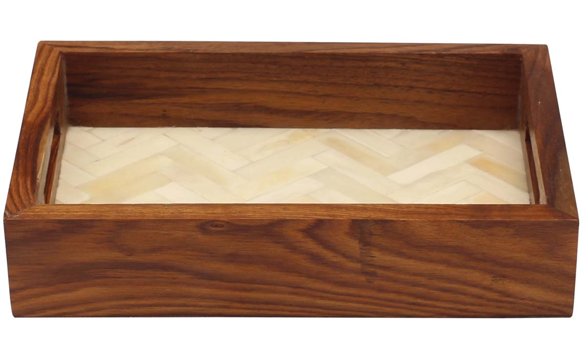 Buy in Bulk Wholesale Catchall Tray in Cream and Brown - Handmade in Wood and Bone - Decorative Home Kitchen Accessories