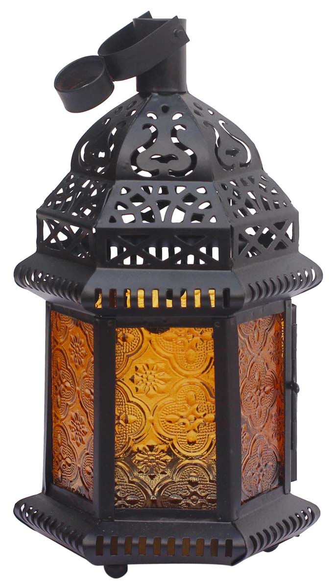 Old World Style Lantern – Galvanized Metal & Yellow Glass Candle / Tea Light Holder – Home Décor & Lighting Accessories  Buy in Bulk Wholesale