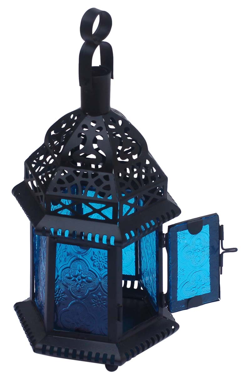 Old World Style Lantern – Galvanized Metal & Blue Glass Candle / Tea Light Holder – Home Décor & Lighting Accessories  Buy in Bulk Wholesale