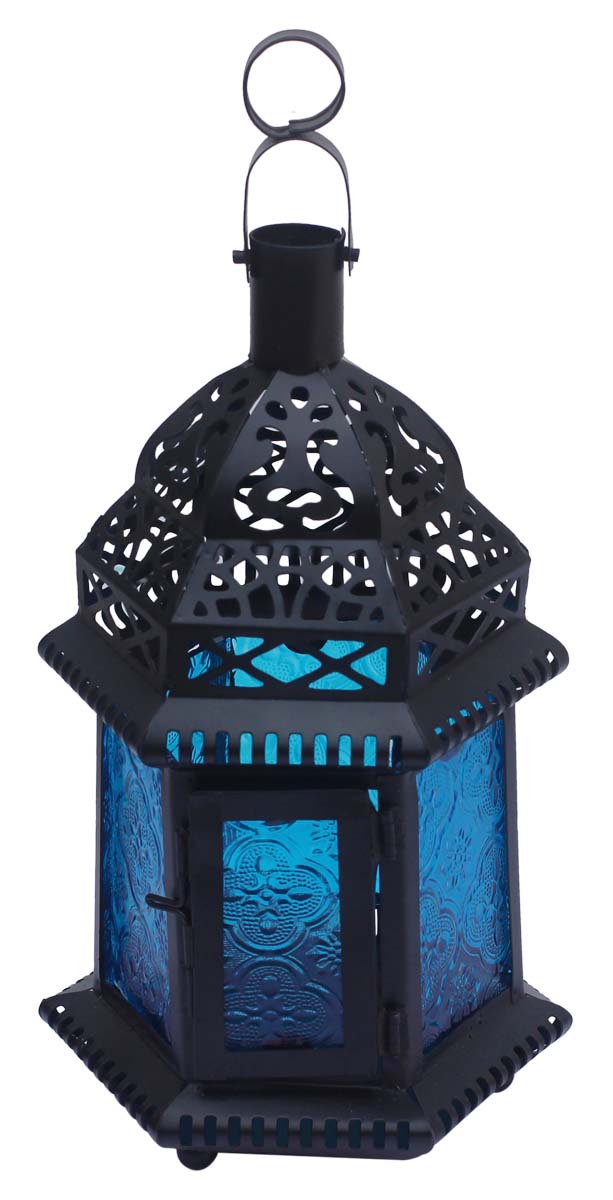 Old World Style Lantern – Galvanized Metal & Blue Glass Candle / Tea Light Holder – Home Décor & Lighting Accessories  Buy in Bulk Wholesale