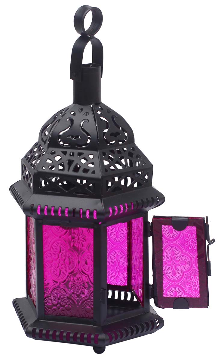 Old World Style Lantern – Galvanized Metal & Magenta Glass Candle / Tea Light Holder – Home Décor & Lighting Accessories  Buy in Bulk Wholesale