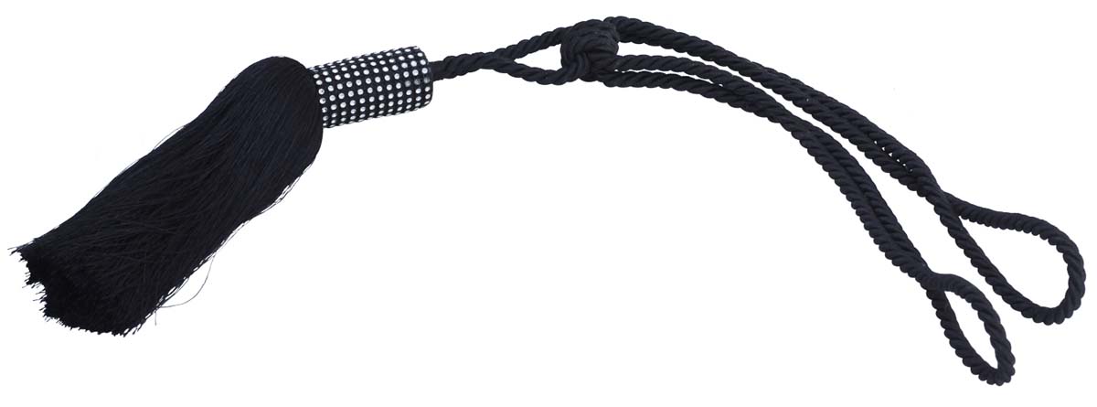 Curtain Tie Backs with Tassels - Black Colored Rayon Cord-Style Drapery Holdbacks - Crystal Bead Work - Home Decor Furnishings & Supplies - Buy in Bulk Wholesale