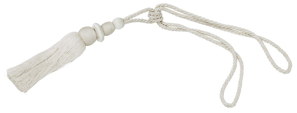 Curtain Tie Backs with Tassels - Ivory-White Color with Thread Beads - Rayon Cord-Style Drapery Holdbacks - Home Decor Furnishings & Supplies - Buy in Bulk Wholesale