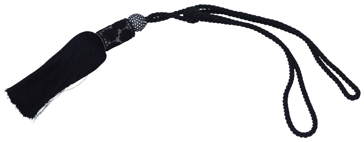 Curtain Tie Backs with Tassels - Black Colored Rayon Cord-Style Drapery Holdbacks - Crystal Bead Work & Floral Lace - Home Decor Furnishings & Supplies - Buy in Bulk Wholesale