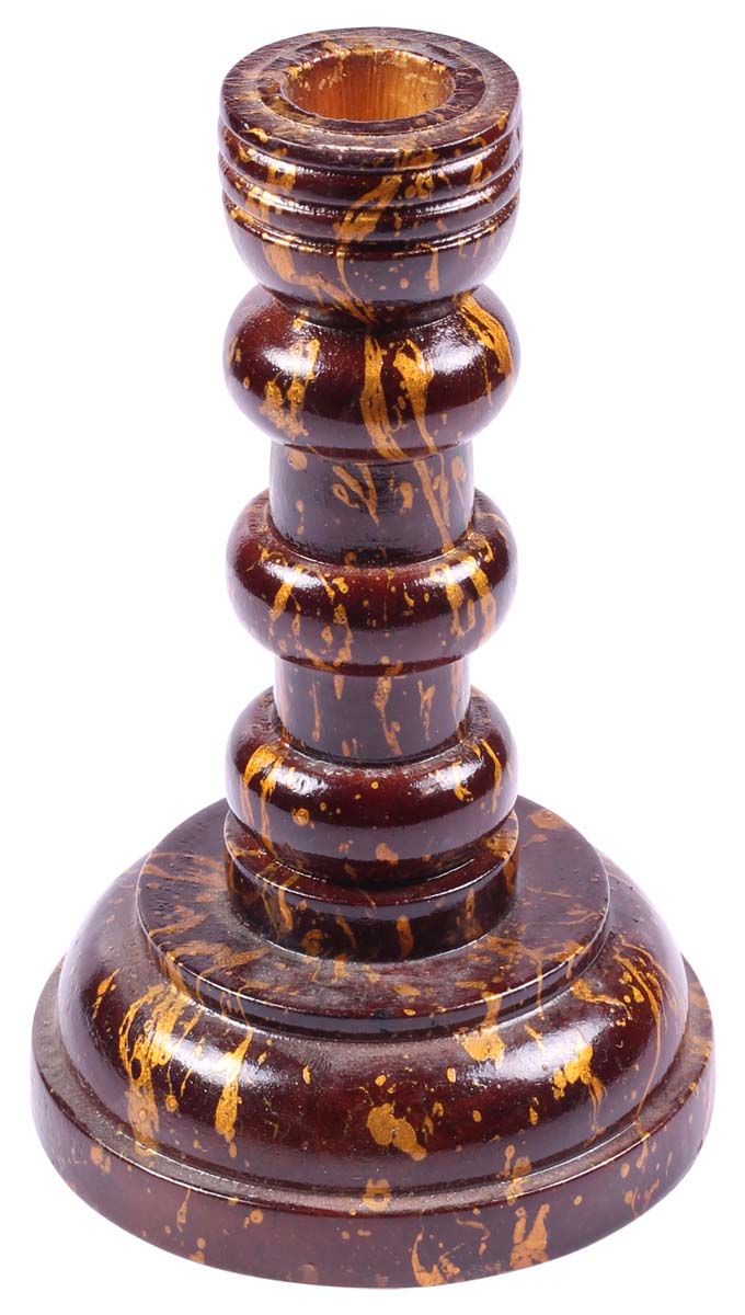 6” Pillar Candle Holder - Handmade Wood - Distressed Brown Lacquered with Mustard Yellow Hints - Home Decor Accessories / Lighting Solutions - Buy in Bulk Wholesale