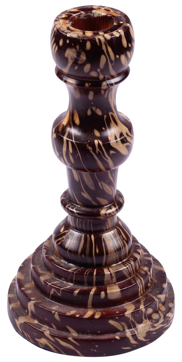 6" Wooden Taper Candle Holder in Brown & Beige - Splashed Paint Effect - Unique Candle Stands - Buy in Bulk Wholesale