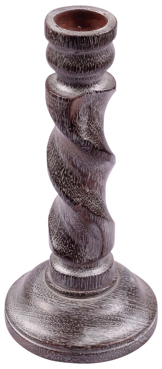 8.5" Handmade Pillar Candle Holder in Wood - Distressed Whitewash Finish - Unique Candle Stands / Table-Top Accessories - Buy in Bulk Wholesale