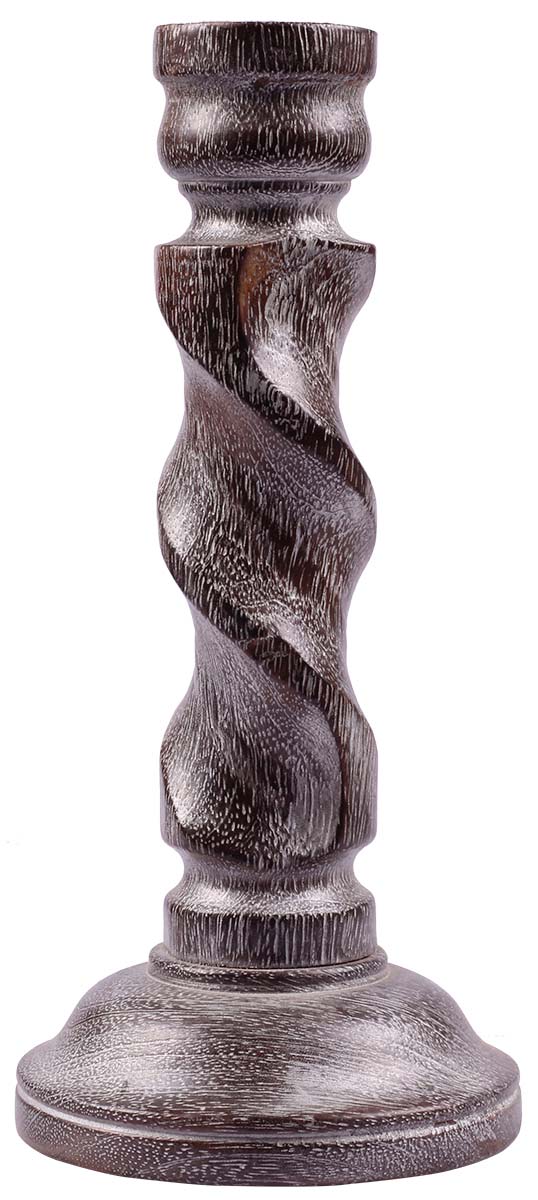 8.5" Handmade Pillar Candle Holder in Wood - Distressed Whitewash Finish - Unique Candle Stands / Table-Top Accessories - Buy in Bulk Wholesale