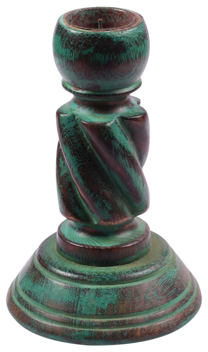 Wholesale 6 Inch Green Pillar Candle Holder/Stand Handmade in Wood with Distressed Finish – Bulk Source Table Centerpiece Decor