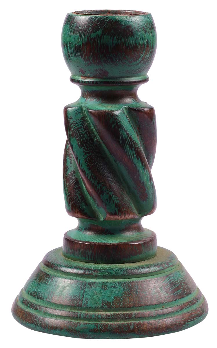 Wholesale 6 Inch Green Pillar Candle Holder/Stand Handmade in Wood with Distressed Finish – Bulk Source Table Centerpiece Decor