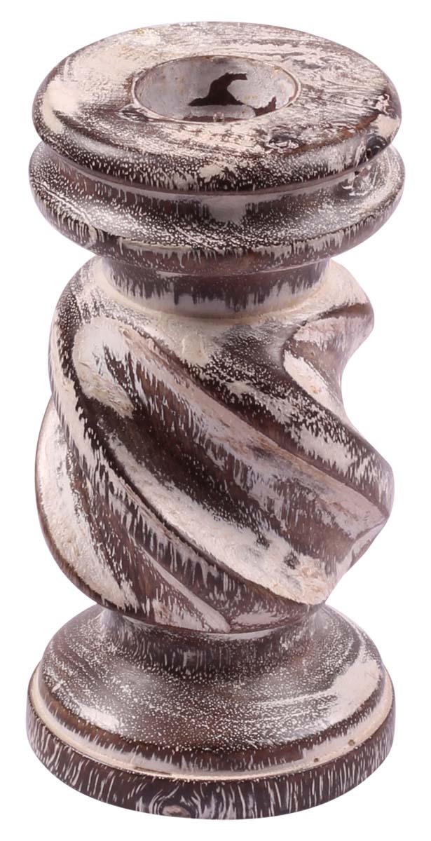 5.5" Handmade Pillar Candle Holder in Wood - White Distressed Finish - Unique Candle Stands / Table-Top Accessories - Buy in Bulk Wholesale