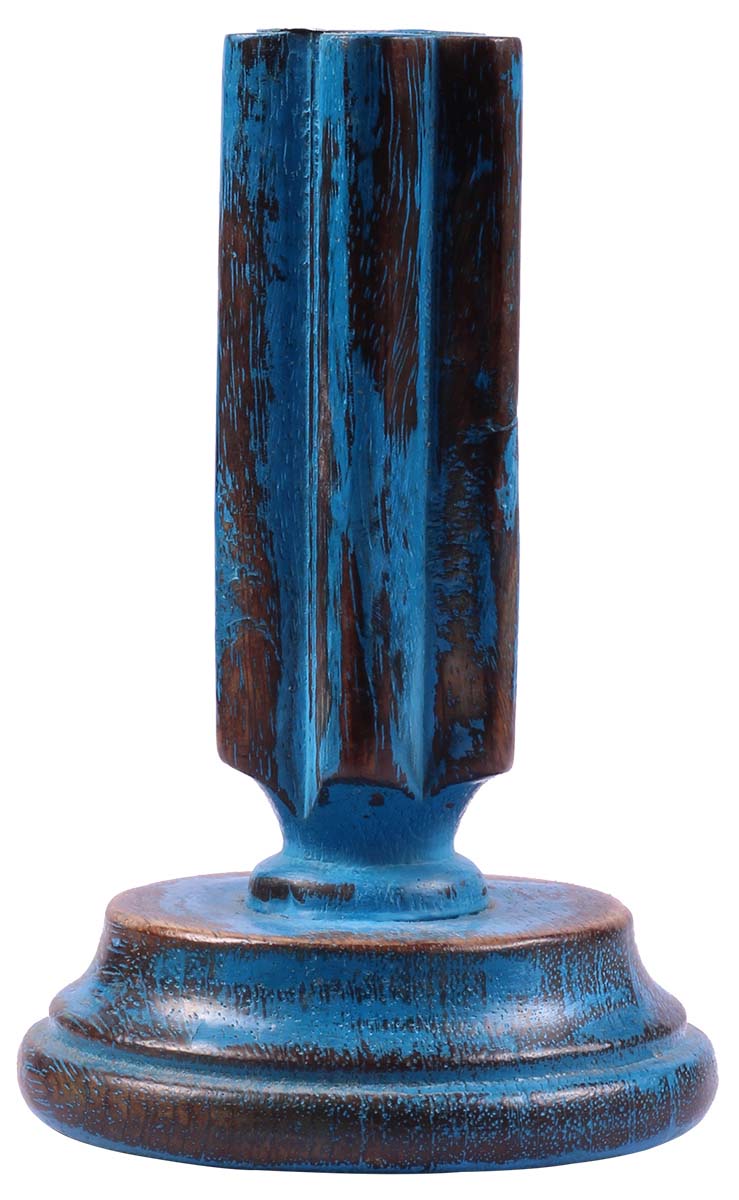 Bulk Buy 5.5 Inch Blue Pillar Candle Holder/Stand Handmade in Wood with Distressed Finish – Wholesale Table Centerpiece Decor