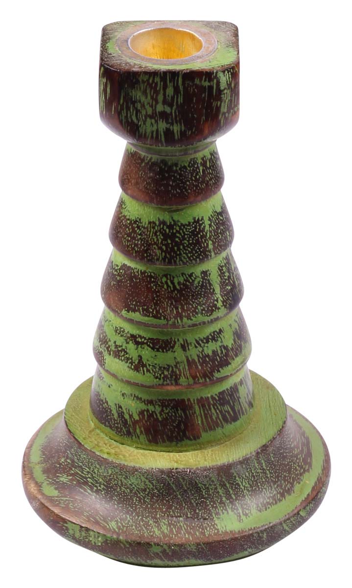 Buy in Bulk Wholesale Taper Candle Holder 6 Inch Brown & Green-Handmade in Mango-Wood-Shabby-Chic Candle Stands-Home Décor