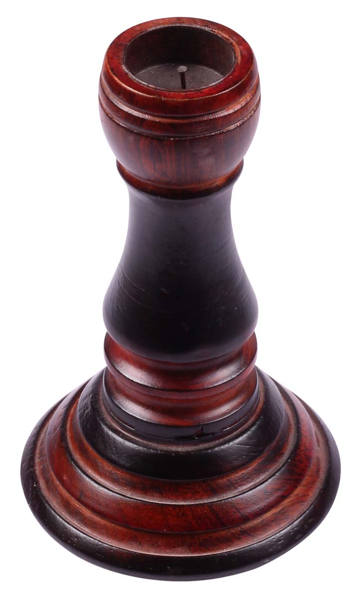 6" Maroon & Black Pillar Candle Holder - Handmade in Wood - Unique Candle Stands - Home Decor - Buy in Bulk Wholesale