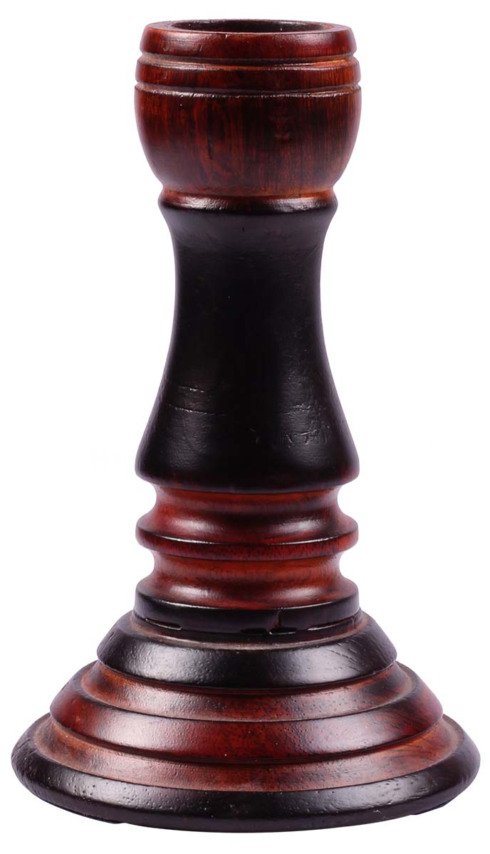 6" Maroon & Black Pillar Candle Holder - Handmade in Wood - Unique Candle Stands - Home Decor - Buy in Bulk Wholesale