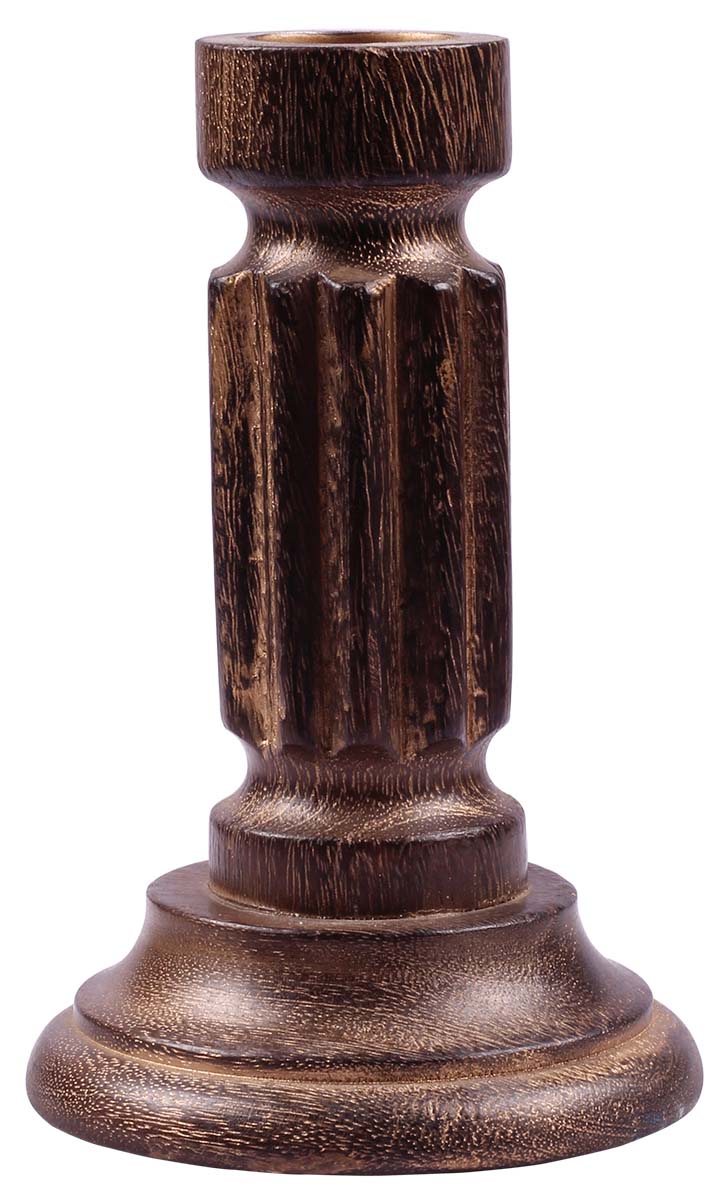 6" Brown Pillar Candle Holder - Handmade in Wood - Candle Decor - Gifts from India - Buy in Bulk Wholesale