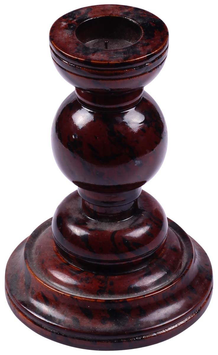 6" Handmade Wooden Pillar Candle Holder - Shades of Burgundy & Black - Candle Decor - Gifts from India - Buy in Bulk Wholesale