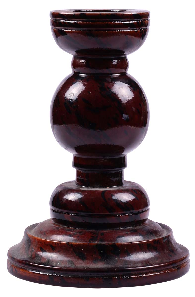 6" Handmade Wooden Pillar Candle Holder - Shades of Burgundy & Black - Candle Decor - Gifts from India - Buy in Bulk Wholesale