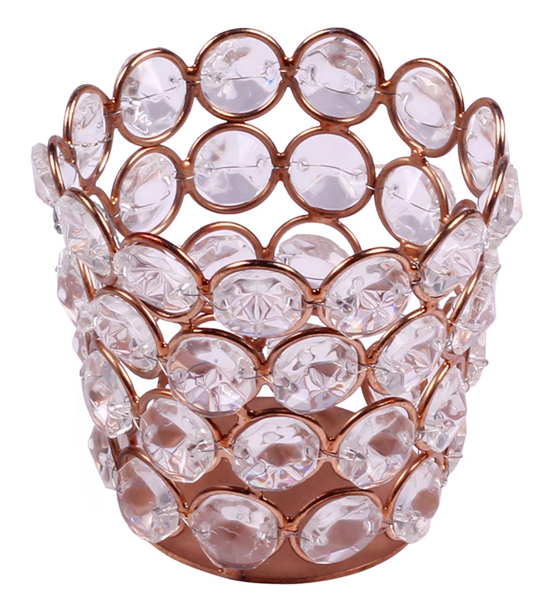 Conical Shaped Tea-Light Candle Holder / Stand - Metal Frame in Copper Finish - Faux Gemstones - Candle Decor - Buy in Bulk Wholesale