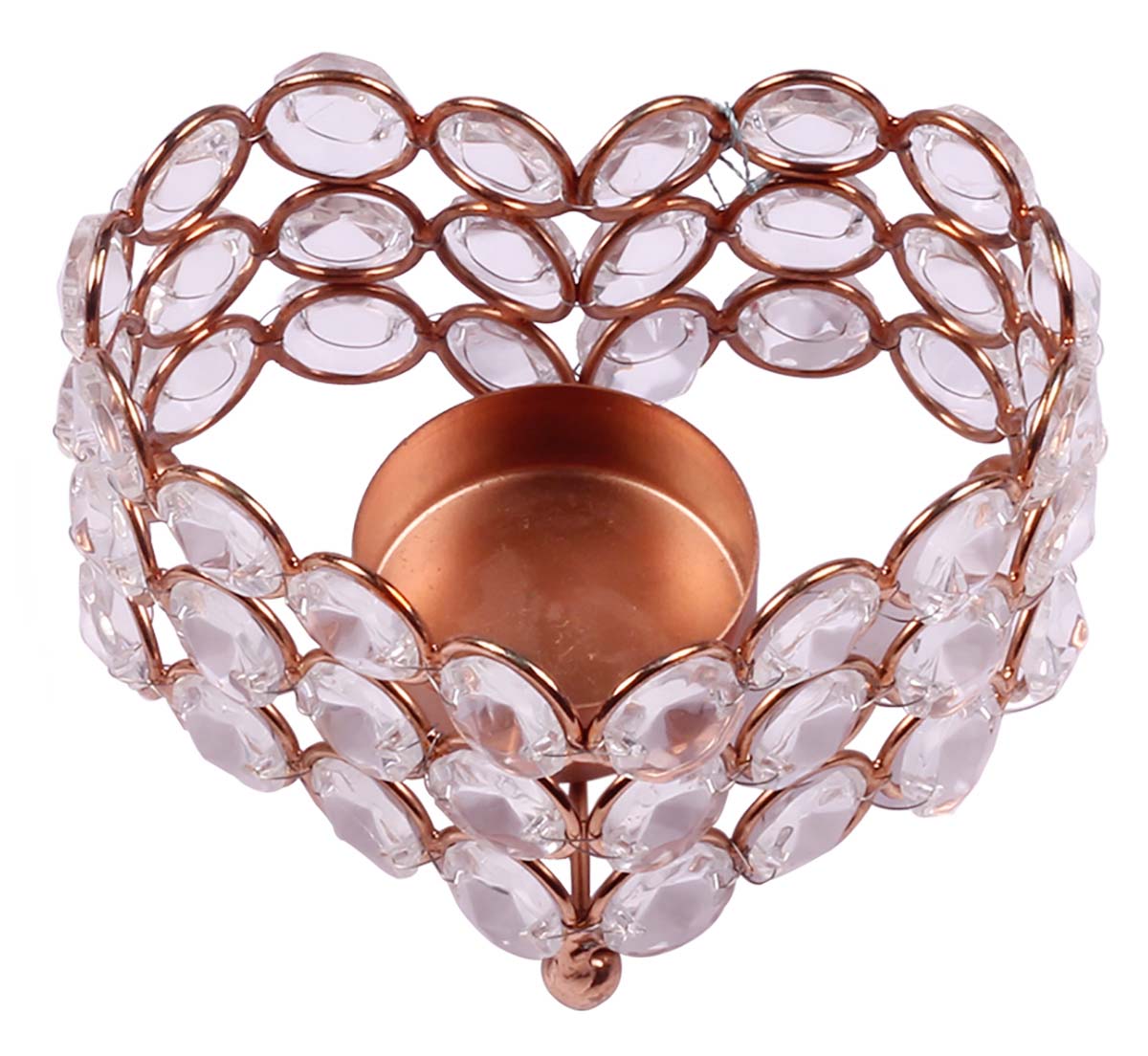 Buy in Bulk Wholesale Heart Shaped Tea-Light Candle Holder/Stand - Metal Frame in Copper Finish - Faux Gemstones - Candle Decor