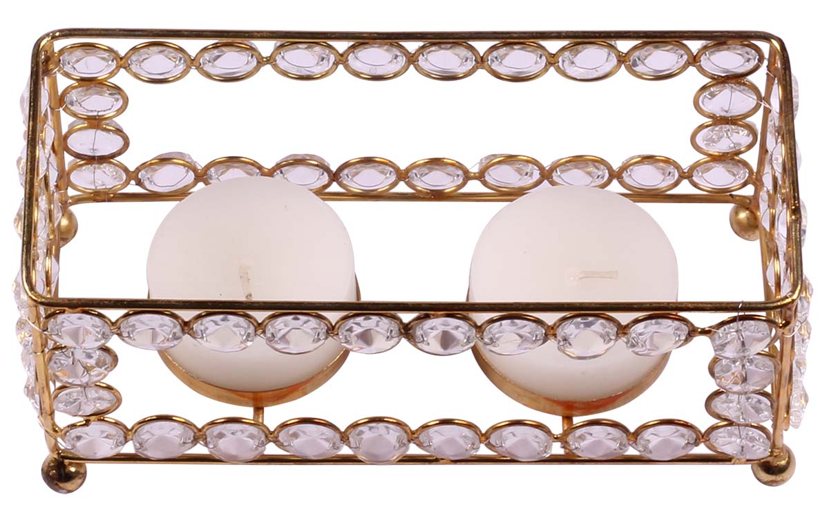 Multiple Tea-Light Candle Holder / Stand - Metal Frame in Golden Color Finish - Faux Gemstones - Candle Decor - Buy in Bulk Wholesale