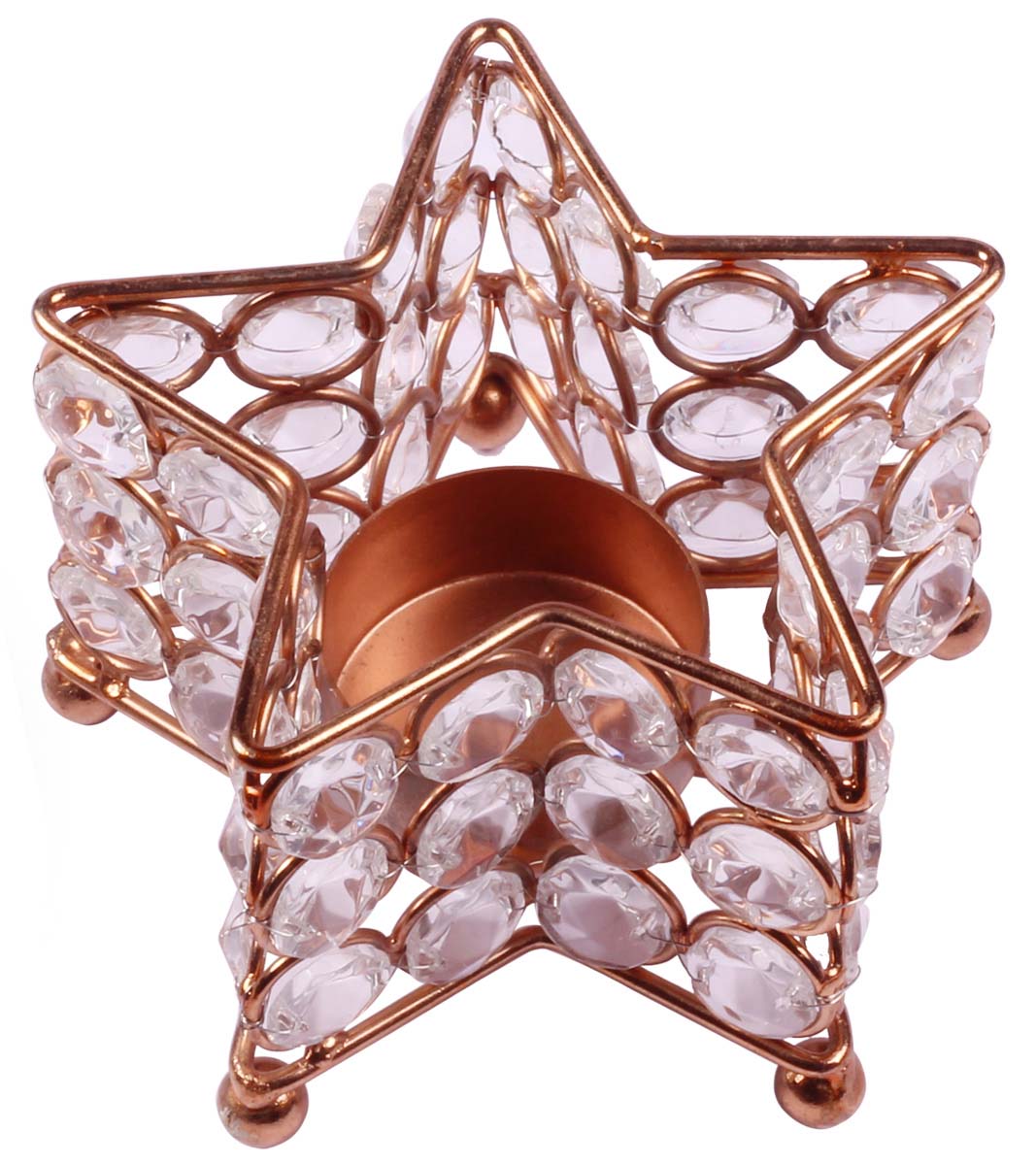 Star-Shaped Tea-Light Candle Holder - Copper Finish Metal Frame - Faux Gemstones - Decorative Candle Stands - Buy in Bulk Wholesale