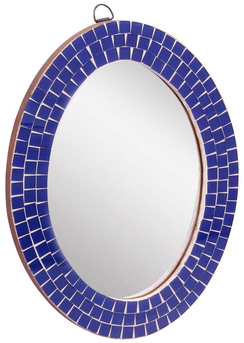 Wholesale Round Shaped 13” Blue Wall Mounted Mirror With Mosaic Work - Acrylic & MDF - Bulk Buy Gallery Solutions/Home & Wall Decor Mirrors from India