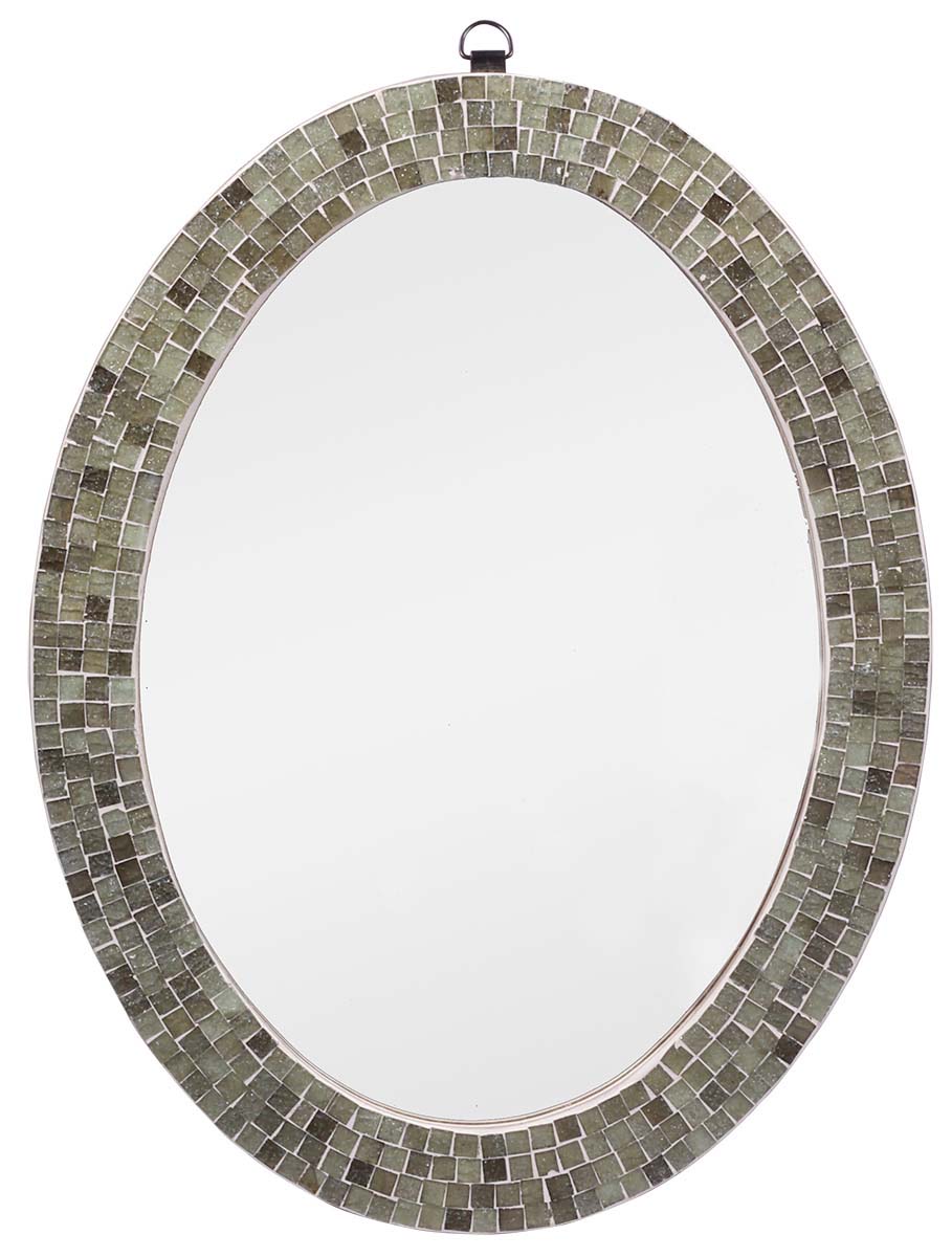 Wholesale Oval Shaped Wall Mounted Mirror in Bulk - Handmade Decorative Oval Shaped Silver Color Wall Mirror with Acrylic Mosaic Work in MDF (Compressed Wood) - Home & Wall Decor Mirrors from India