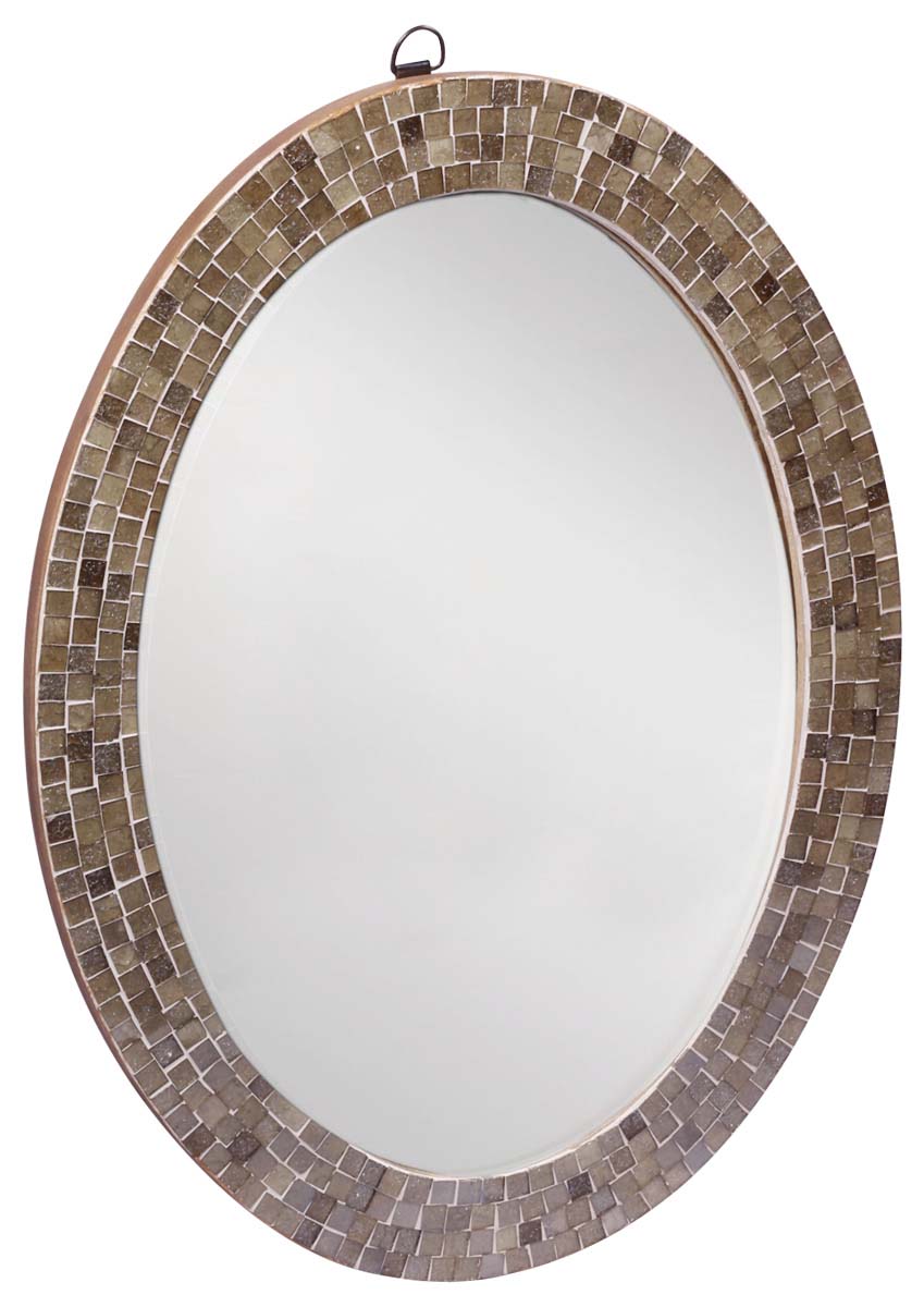 18” Oval Wall-Mirror in Mosaic Art - Handmade in MDF - Brown - Home Decor - Buy in Bulk Wholesale