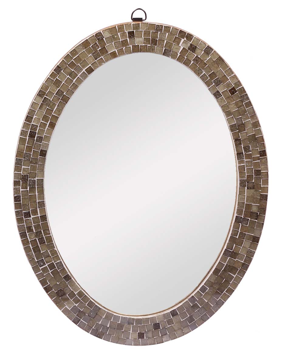 18” Oval Wall-Mirror in Mosaic Art - Handmade in MDF - Brown - Home Decor - Buy in Bulk Wholesale